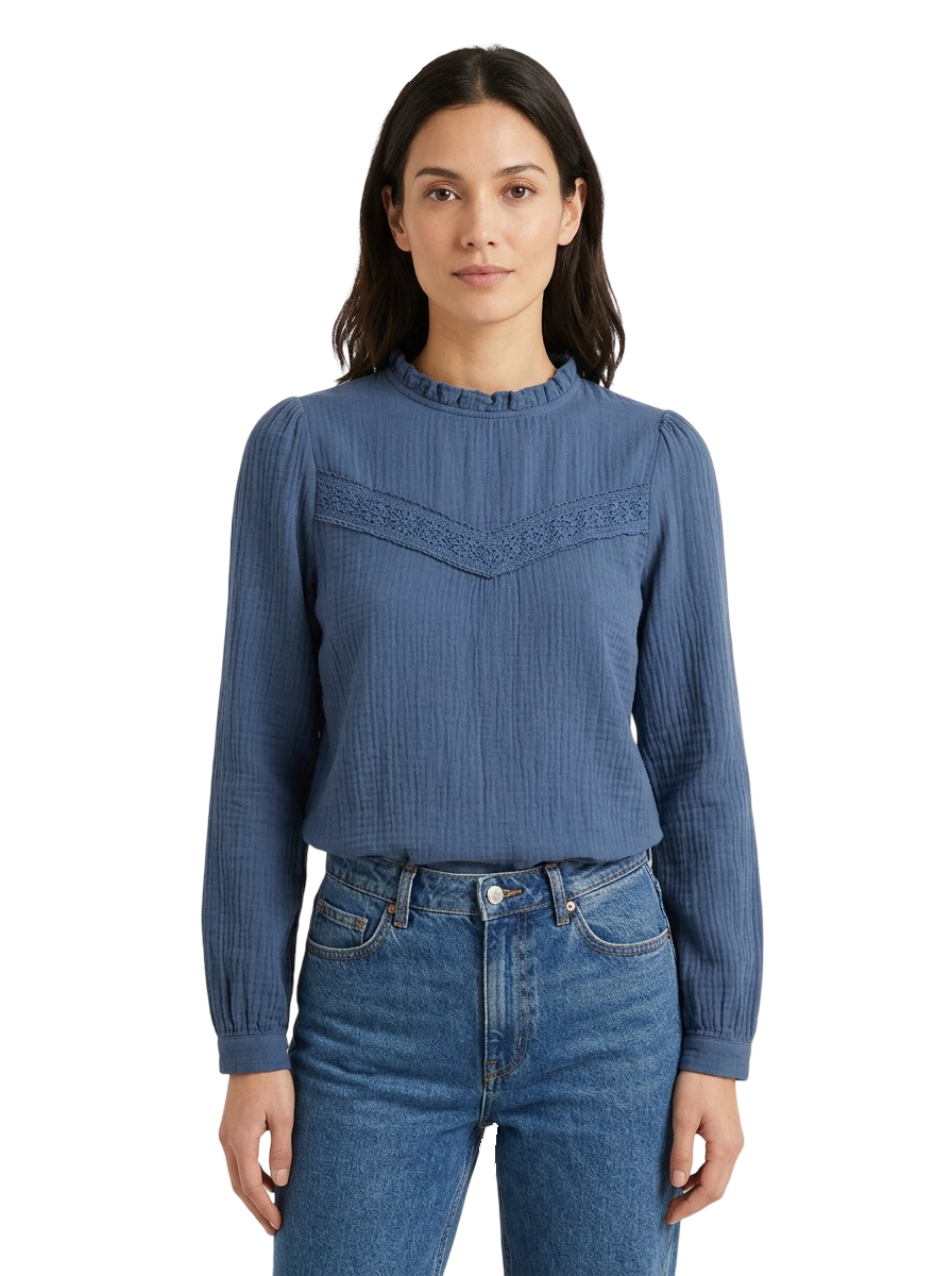 Blouse Bleu Denim - Taille S - Coclo Custom seconde main femme