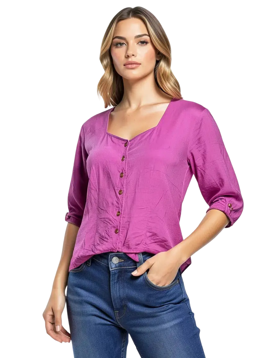 Blouse Fuchsia Taille L CoClo Custom Upcycling Femmes