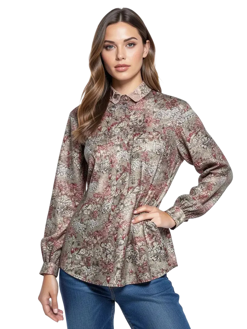 Chemise Fleurie Taille 40 CoClo Custom Upcycling femmes