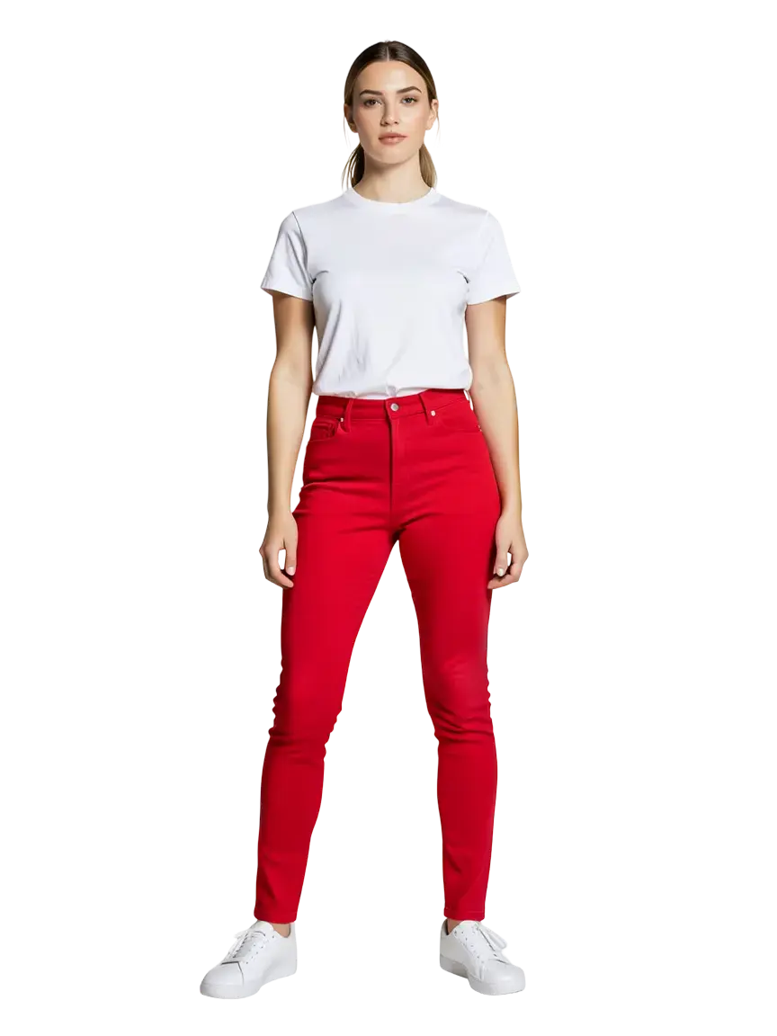 Jean slim rouge taille 27 seconde main femme