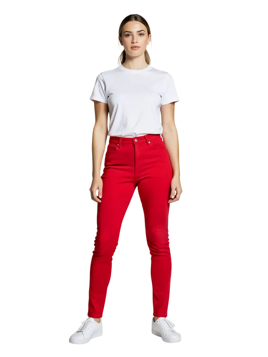 Jean slim rouge taille 27 seconde main femme