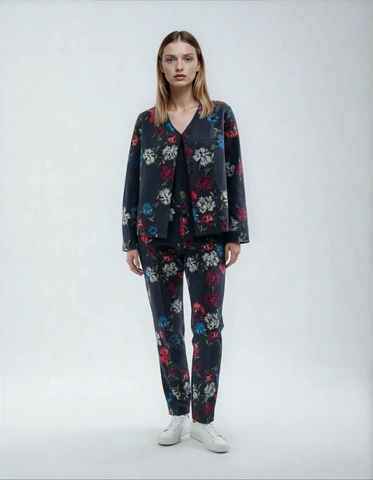 Pantalon cigarette à fleurs - Taille 3/L Rue Blanche - vêtement seconde main