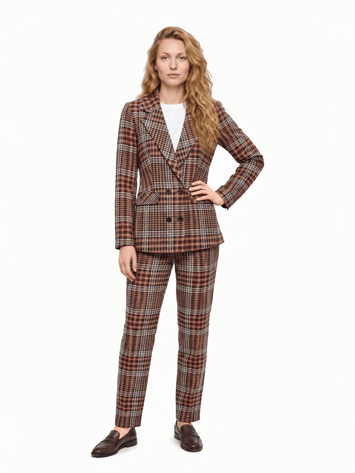 Tailleur carreaux marron taille 36 Dona Dura Seconde main CoClo Femmes