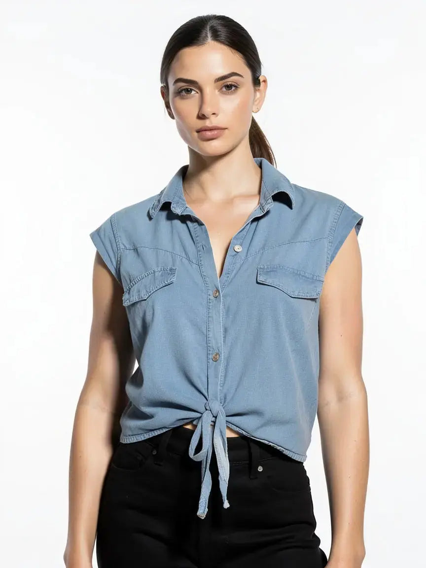 T-shirt bleu denim taille S seconde main femme